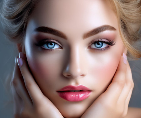Makeup young girl with beautiful makeup, Makeup Eyebrow Eyelashes Beauty Photo, Model Eyelashesの素材