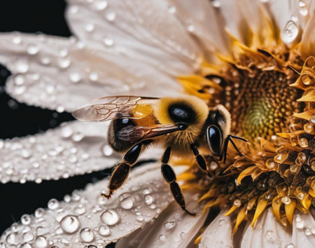 A bee on a flower collects nectarの素材