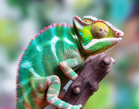 Big-eyed chameleon sitting on a branchの素材