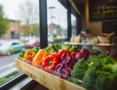 Vegetable market in the city on the street, tomatoes, peppers, coriander, turmeric, ginger.の素材