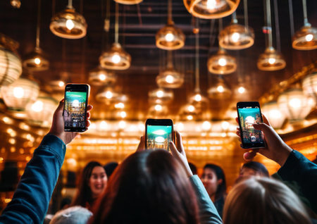 Young people use Apple iPhone and Samsung. A young man uses social networks on a smartphone, likes, follows and comments and shares on social networks on the Internet.の素材