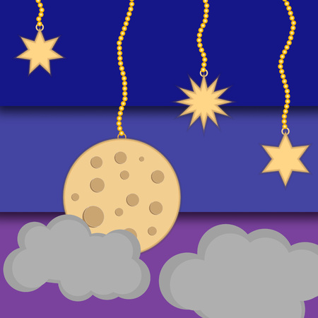 Moon and stars in midnight paper art style, EPS10のイラスト素材