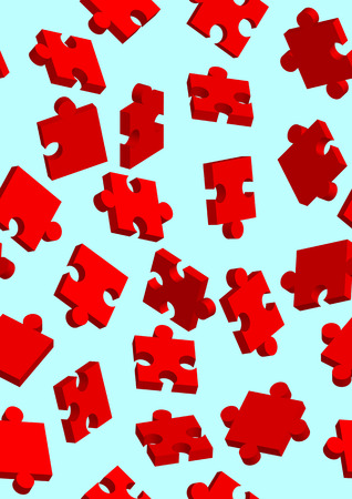 3D red puzzle pattern in a blue background.のイラスト素材