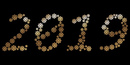 2019 inscription from golden snowflakes on blackのイラスト素材