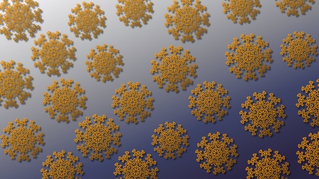 Abstract blue background with golden snowflakes and shadows. Wide, vector.のイラスト素材