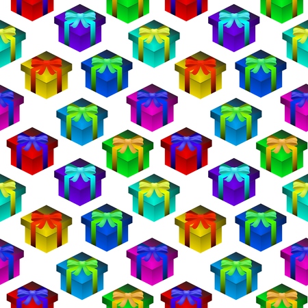 Colorful isometric seamless pattern with gift boxesのイラスト素材