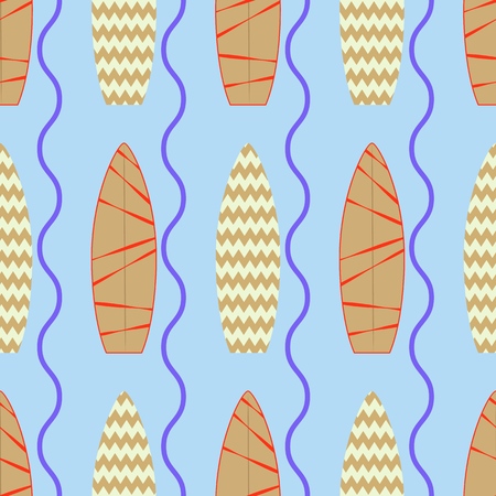 Seamless vector pattern with surfboards on blue backdrop