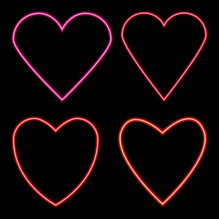 Collection neon colorful hearts on black backdrop.のイラスト素材