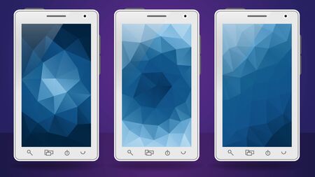 Set of abstract vector wallpapers with triangular style for smartphones, mobiles and other devices. Trendy colors, low poly design.のイラスト素材