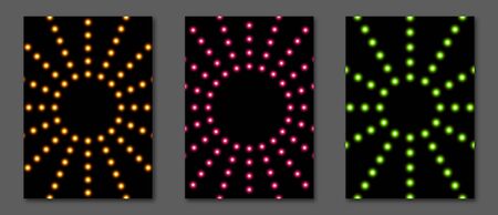 Colorful covers set with neon glow tunnel lights, a4 size, vector eps10.のイラスト素材