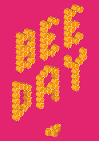 World Bee Day. Isometric text of honeycomb.のイラスト素材
