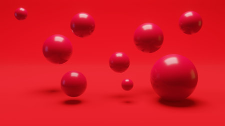 Abstract 3d render of composition with bright red glossy spheres.の写真素材