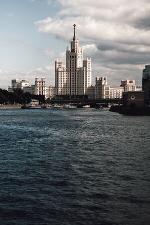 High-Rise residential building on the Kotelnicheskaya embankment of the Moscow river in Russia.One of the seven skyscrapers of the Stalin era, the so-called Seven Sistersの写真素材