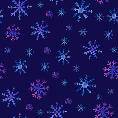 Watercolor Christmas snowflakes seamless pattern. Hand drawn Christmas illustrations with Christmas...