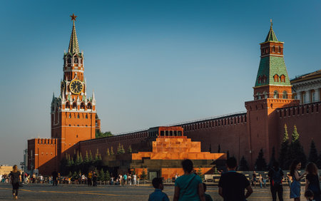 Moscow, Russia May 2021: Spasskaya Tower on Red Square.