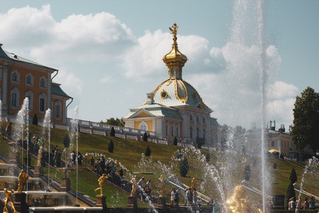Saint-Petersburg, Russia, July 2021: Church of the Holy Apostles Peter and Paul in the Church Building of the Grand Peterhof Palaceのeditorial素材