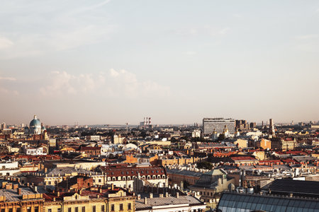 Saint Petersburg city view from above. View from the colonnade of St. Isaac's Cathedral in St. Petersburg. Panorama of St. Petersburg.のeditorial素材