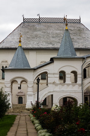 Russia, Rostov Veliky, September 2020. Rostov Kremlin Red chamber. White porch of the red chamber of the Rostov Kremlin.のeditorial素材