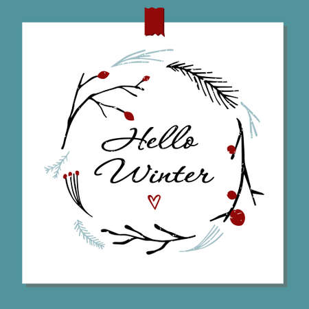 Vector illustration Hello winter. Vector botanical elements on the theme of winter flora. Round floral decorative element for design. Eps 10.のイラスト素材