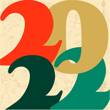 Christmas card 2022 in typographical design. Merry Christmas and Happy New Year. For cards, prints, social media. Christmas logo, greeting card template. Vector illustration of eps10のイラスト素材