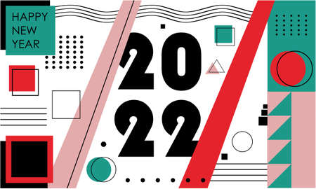 2022 Happy New Year trendy and minimalistic card or background. Modern thin contour line design concept. Flat, outline.Isolated on white background. Vector illustration eps10のイラスト素材