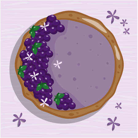 Blackberry pie. Vector flat illustration of Berry cake. Delicious dessert. flat lay. top view.のイラスト素材