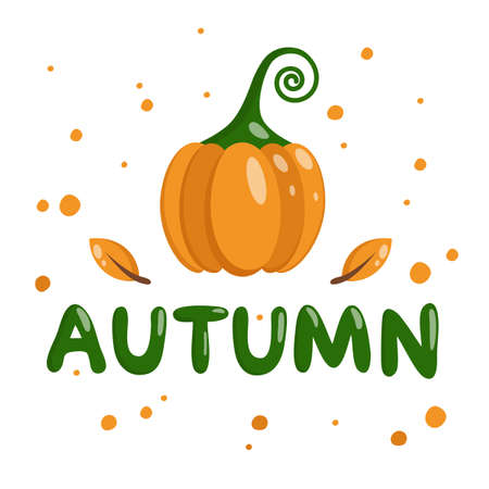 Autumn poster pumpkin. Autumn mood greeting card poster template. Vector illustration in flat cartoon style.のイラスト素材