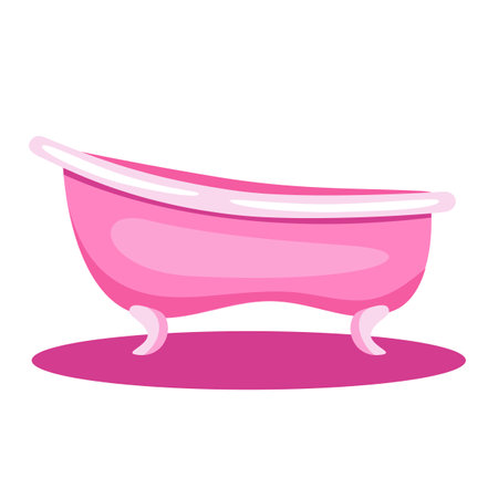 Vector flat illustration of pink bathtub on a white background.のイラスト素材