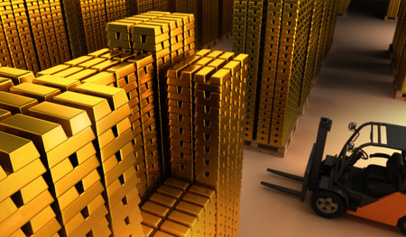 Gold Bars in Bank - 3D Renderingの写真素材