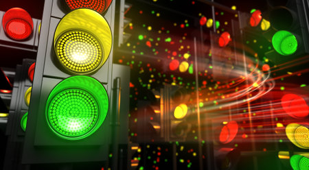 Traffic Light and Car Path - 3D Rendering