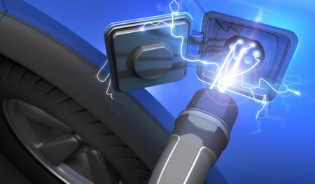Electric Plug in the Car - 3D Renderingの写真素材