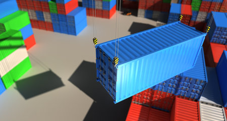 Sea Containers in the Port. 3D rendering.