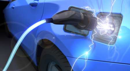 Electric Plug in the Car - 3D Renderingの写真素材