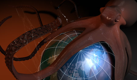 Octopus and Earth - 3D Renderingの写真素材