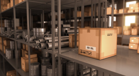 Box in Warehouse - 3D Renderingの写真素材