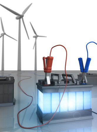 Wind Generator and Battery - 3D Renderingの写真素材