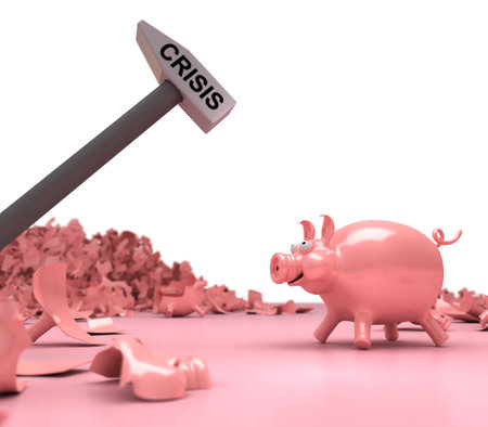 Piggy Bank and Hammer - 3D Renderingの写真素材