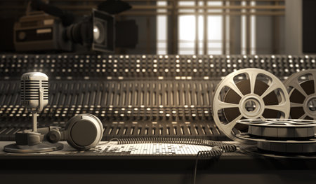 Reel with tape and studio equipmentの写真素材
