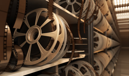 reel with tape in storage roomの写真素材