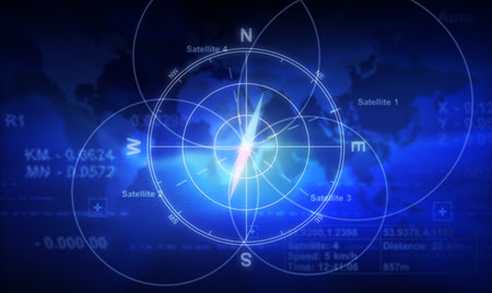 Compass, numbers and world mapの写真素材
