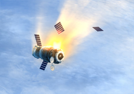 Accident in the space over Earthの写真素材