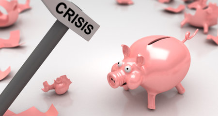 Piggy Bank and Hammer - 3D Renderingの写真素材