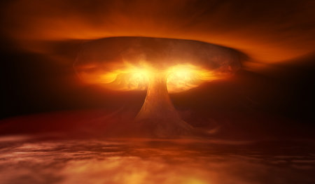 Nuclear explosion and waves in the skyの写真素材