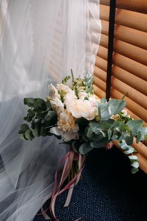 wedding bouquet with veilの写真素材