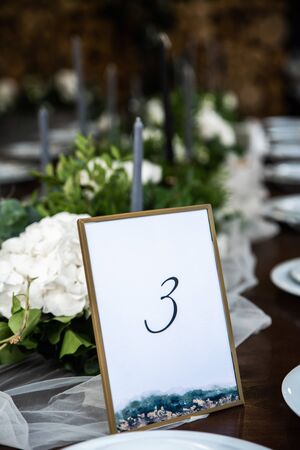 Framed table number on festive tableの写真素材