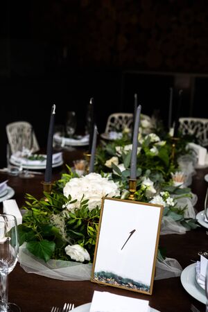 Framed table number on festive tableの写真素材