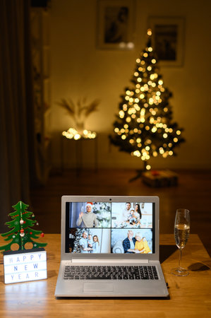 Virtual Christmas party with a relativesの写真素材