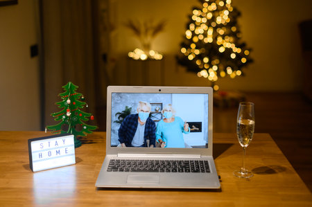 A senior couple on the laptop screenの写真素材