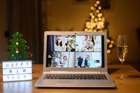 Virtual Christmas party with a relativesの写真素材