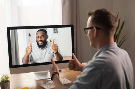 Video meeting with coworcer onlineの写真素材